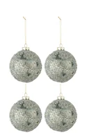 Bombki - Pudełko 4 Bombki Bożonarodzeniowe Drobne Kamienie Szkło Szary/Zielony Średni - miniaturka - grafika 1