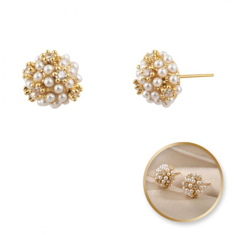 Kolczyki Ze Stali Szlachetnej Platerowane Złotem, Perełki I Cyrkonie, Sztyftkst3148
