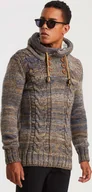 Bluzy męskie - Męska dzianinowa bluza z kapturem Leif Nelson LN-20227, brązowy / XXL - miniaturka - grafika 1