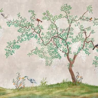 Fototapety - Fototapeta ptak zielonym,brązowym,beżowym,szarymIbiałym - 371 x 280 cm - ONE WALL ONE ROLE - miniaturka - grafika 1