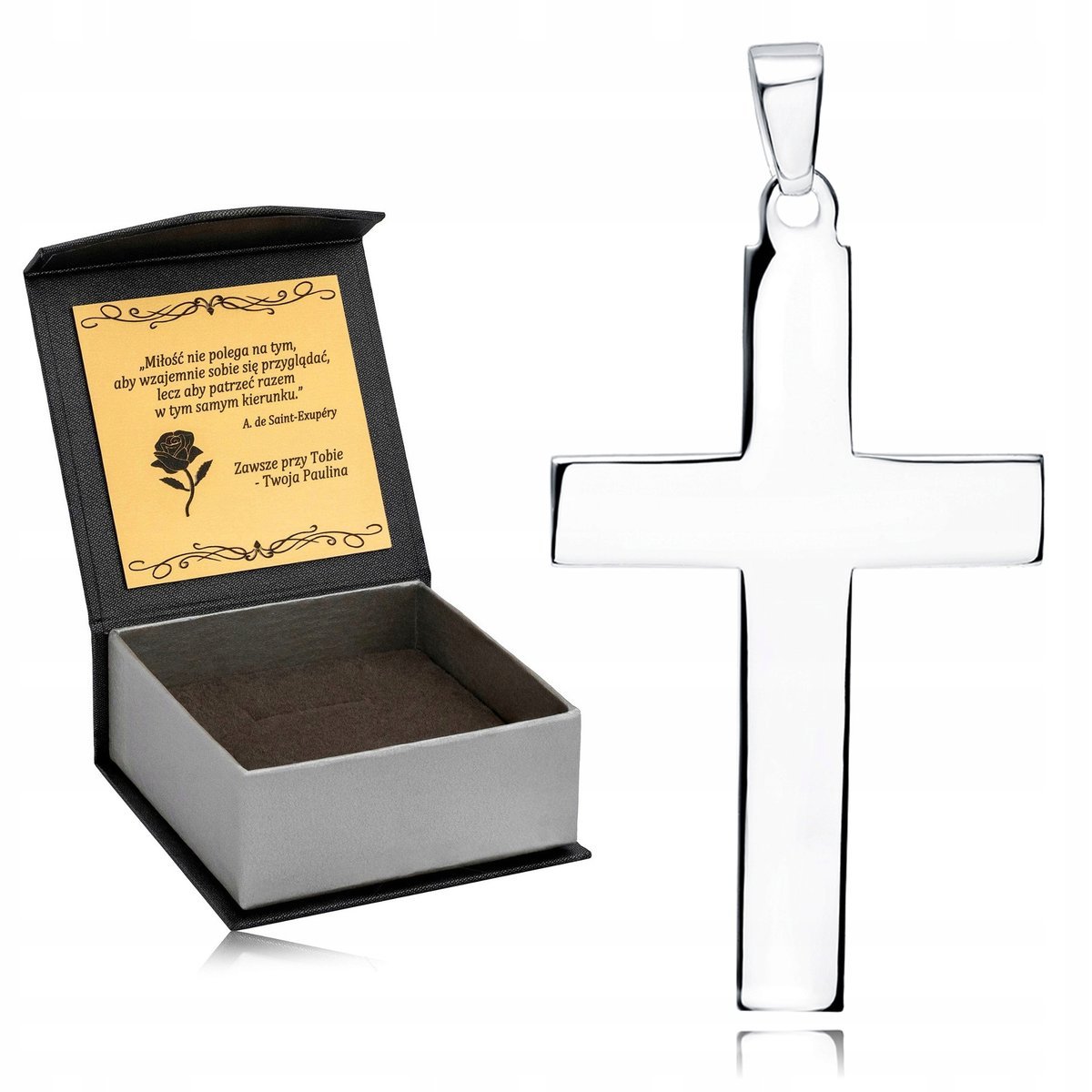 PIĘKNY SREBRNY KRZYŻYK KOMUNIJNY RODOWANY 925 NA PREZENT DLA DZIEWCZYNKI