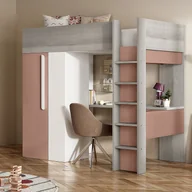 Meble do sypialni - Łóżko z antresolą – 90 × 200 cm – z szafą i biurkiem – Różowy i biały - NICOLAS - miniaturka - grafika 1