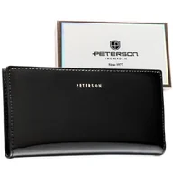Portfele - Portfel damski slim PETERSON duży rozbudowany na karty elegancki na zatrzask i suwak czarny - miniaturka - grafika 1