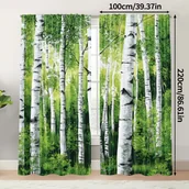 Inne - TEMU [2 sztuki zasłon z zielonymi liśćmi] 2 sztuki eklektycznych zasłon z poliestru, z motywem białych brzóz i zielonych liści, przezroczyste zasłony - miniaturka - grafika 1