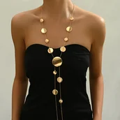 Łańcuszki - TEMU Stylne, eleganckie i seksowne naszyjnik z długim łańcuchem ozdobionym złotymi okrągłymi dyskami, idealne do codziennego noszenia lub na imprezy. - miniaturka - grafika 1