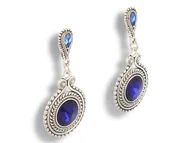 Kolczyki - Klipsy do uszu okrągłe z niebieską cyrkonią - miniaturka - grafika 1