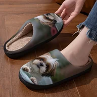 Kapcie damskie - TEMU Wygodne Damskie Kapcie z Nadrukiem - Odpowiednie na Zimne Podłogi, Możliwość Prania w Pralce, Uroczy Wzór Szczeniaka, Trwała Podeszwa z Chwytem, - miniaturka - grafika 1