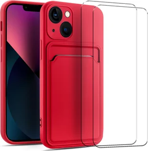 zestaw ochronny 2 w 1 dla Apple iPhone 15 Pro składa się z 2x szklanej osłony ekranu 9H i 1x silikonowego etui w kolorze czerwonym - Etui i futerały do telefonów - miniaturka - grafika 1