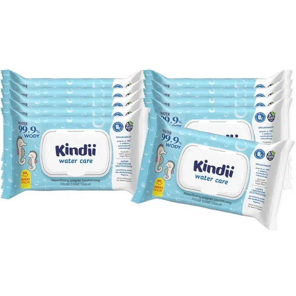 Papier nawilżany Kindii Water Care dla dzieci 99,9% wody 10x60 szt.