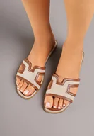 Klapki i japonki damskie - Brązowo-Beżowe Klapki z Geometryczną Cholewką Idanitia - miniaturka - grafika 1