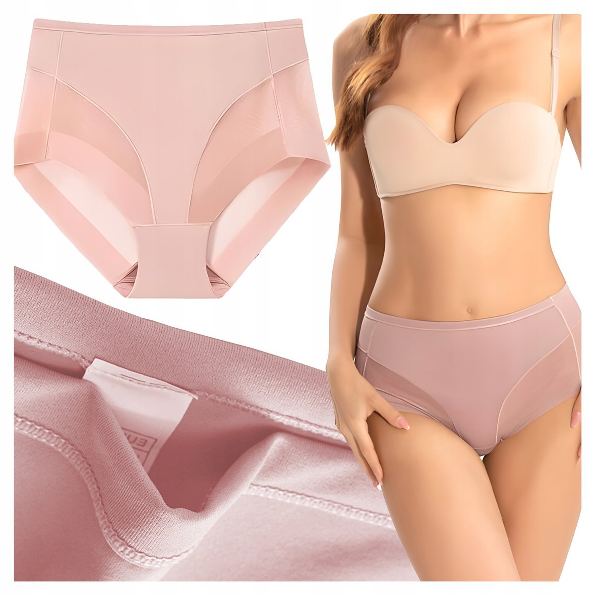 MAJTKI DAMSKIE WYSZCZUPLAJĄCE Brzuch Bielizna Wysoki Stan Figi Różowe M