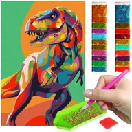 Zabawki kreatywne - Haft Diamentowy ARTULIO, Obraz DIY 5D, Diamond Painting, Mozaika Diamentowa 40X60cm (Barwny dinozaur) + Zestaw Akcesoriów - miniaturka - grafika 1