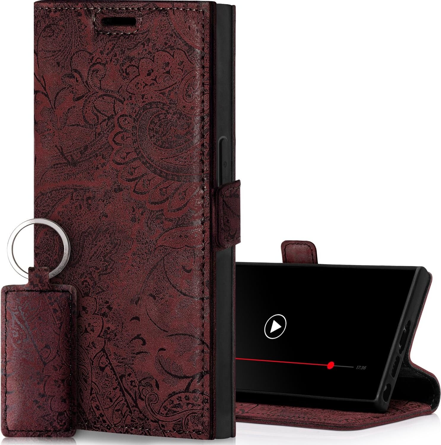 Etui na telefon SURAZO do Samsung Galaxy S24 Ultra - skórzany pokrowiec z klapką i ochroną RFID, bordowy