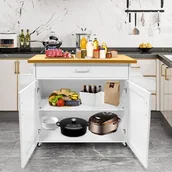 Wózki kuchenne - ACXIN Wózek kuchenny na kółkach Szafka kuchenna z szufladami i drzwiczkami Wyspa kuchenna z blatem Wózek kuchenny Wózek do serwowania Wózek do jadalni - 115 x 36 x 90 cm, biały - miniaturka - grafika 1