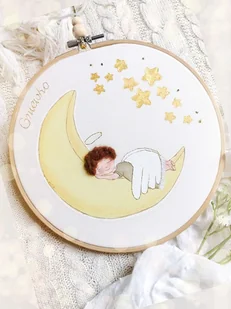 Obrazek z aniołkiem, personalizowana pamiątka na Chrzest /narodziny dziecka - Pamiątka Chrztu Świętego - miniaturka - grafika 1