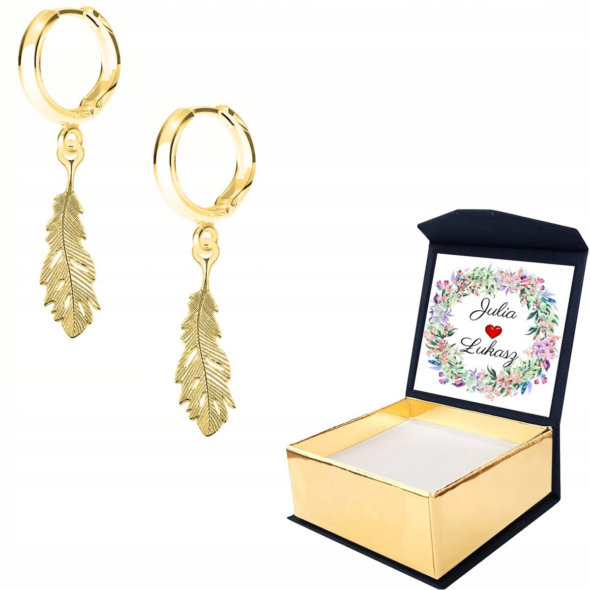 Kolczyki złote Piórko Pióro 925 WŁASNY NADRUK