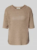 Swetry damskie - Sweter z dzianiny o kroju slim fit z mieszanki bawełny z krótkim rękawem - miniaturka - grafika 1