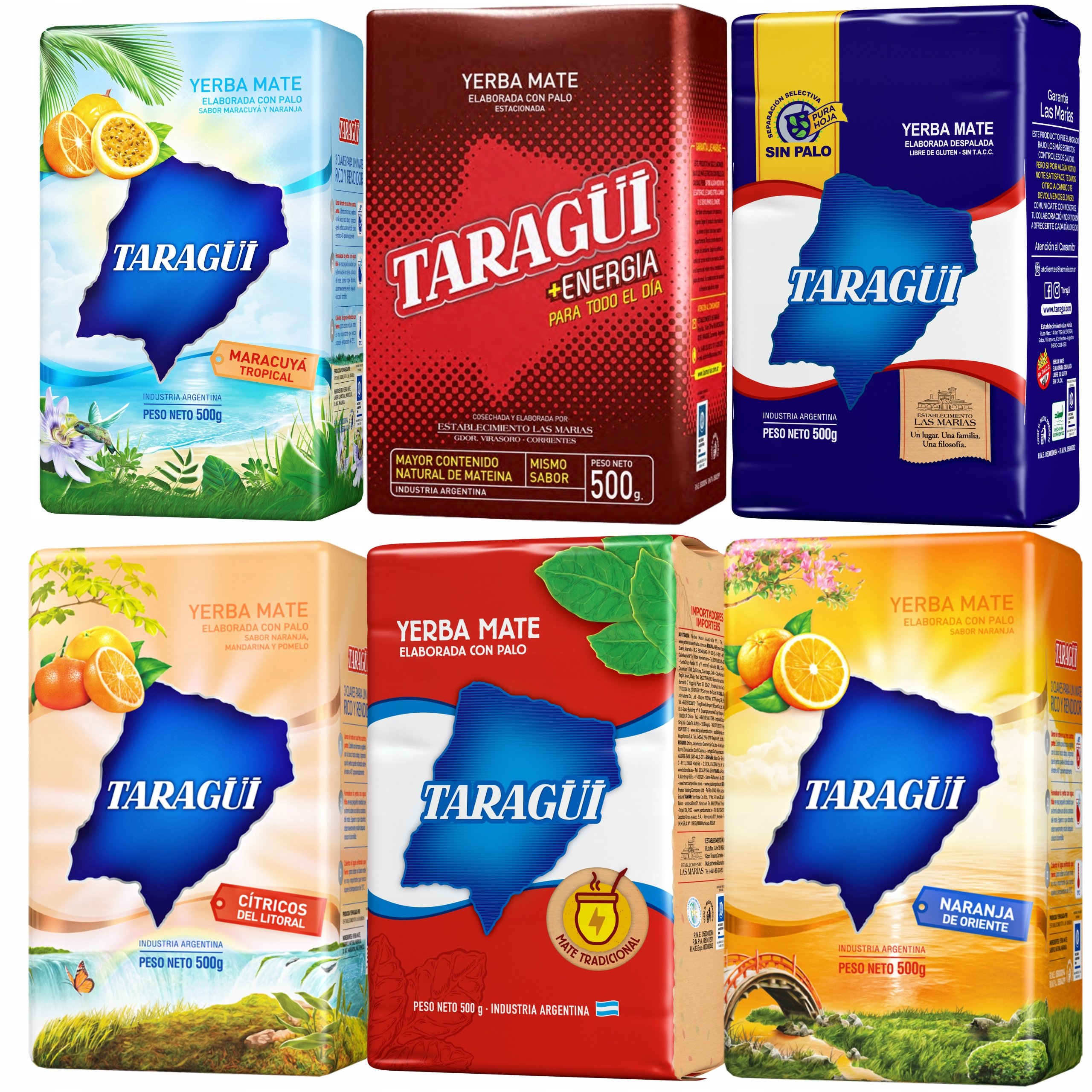 Kompletny zestaw smaków Yerba Mate Taragui 6x500g