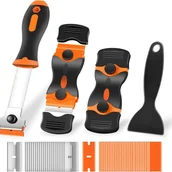 Myjki do okien - Wielofunkcyjna skrobaczka do okien, narzędzie czyszczące z wymiennymi ostrzami do naklejek, płyt grzewczych i usuwania farby (pomarańczowa) - miniaturka - grafika 1