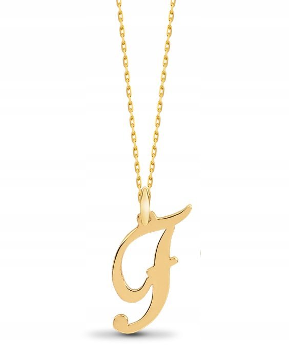 ZŁOTA KOMPLET ZAWIESZKA ŁAŃCUSZEK LITERKA F 333