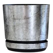 Donice - 21 cm wzór STARE SREBRO * Doniczka z podstawką * klasyczna * elegancka * efekt kamienia skały * szara * z drenażem - miniaturka - grafika 1