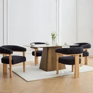 Krzesła - Zestaw 6 krzeseł z podłokietnikami z bukli i drewna kauczukowego - Czarny i naturalny - LIVELIA marki Pascal Morabito - miniaturka - grafika 1