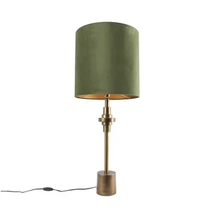 QAZQA Lampa stołowa art deco brąz klosz welurowy zielony 40cm - Diverso - Lampy stojące - miniaturka - grafika 1