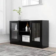 Szafki do salonu - vidaXL Witryna, czarna, 120 x 30,5 x 70 cm, płyta wiórowa 802787 - miniaturka - grafika 1