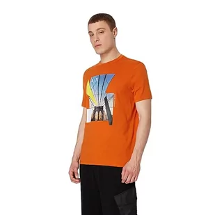 Armani Exchange Męski T-shirt o regularnym kroju Brooklyn Bridge Graphic Tee, pomarańczowy, XXL - Koszulki męskie - miniaturka - grafika 1