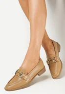 Mokasyny damskie - Ciemnobeżowe Płaskie Mokasyny z Klamerką Kheio - miniaturka - grafika 1