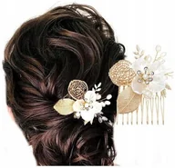 Ozdoby do włosów - Mały Grzebyk, Kwiat, Ozdoba do włosów na ślub, Złoty - miniaturka - grafika 1