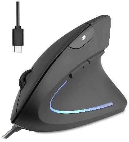 Perixx PERIMICE-513 C Vertikale Ergonomie-Maus, USB-C, schwarz, Rechtshänder