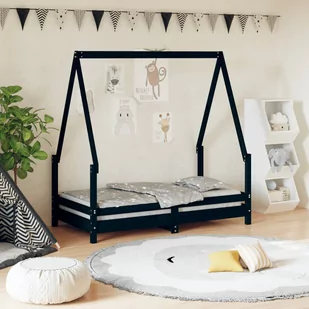Rama łóżka dziecięcego, czarna, 70x140 cm, drewno sosnowe Lumarko! - Łóżeczka i kojce - miniaturka - grafika 1
