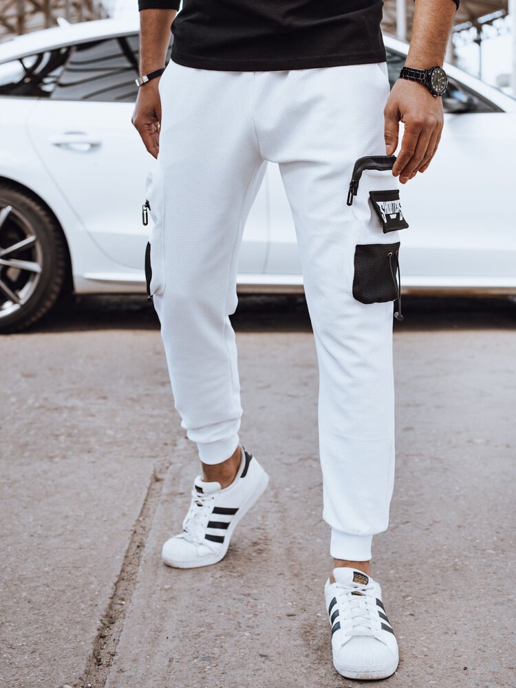 Spodnie męskie dresowe bojówki białe Dstreet UX4370-XL