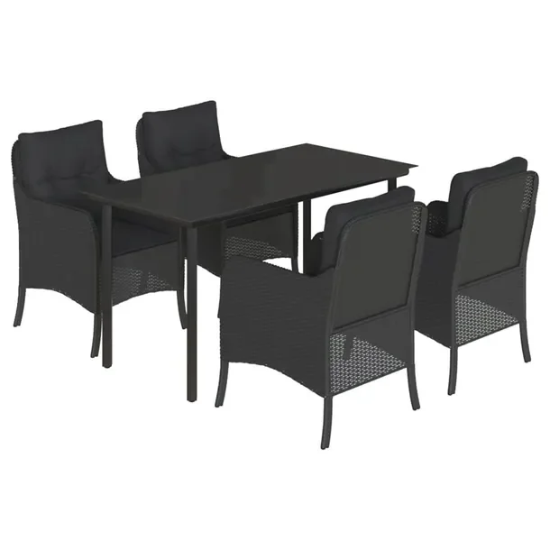 Zestaw mebli ogrodowych czarny rattan PE, stół 140x70x74 cm, 4 krzesła 5