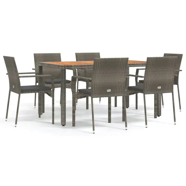 Zestaw mebli ogrodowych rattan PE szary 6 krzeseł + stół 150x90 cm