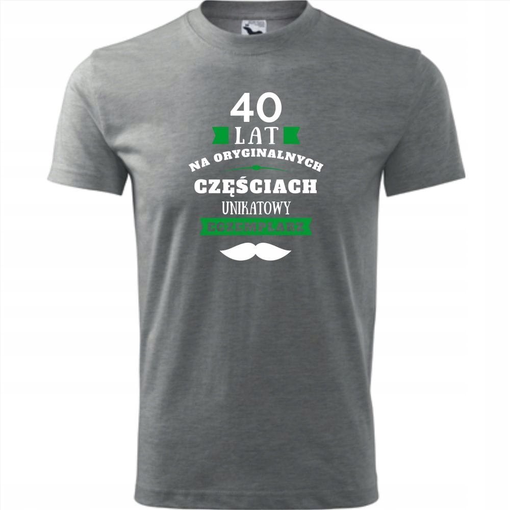 Męska Koszulka Nadruk 40 lat na oryginalnych częściach Prezent Urodziny ciemnoszary melanż 4XL