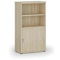 Szafy biurowe - Szafa biurowa kombinowana PRIMO WOOD, drzwi przesuwne na 2 poziomach, 1434 x 800 x 420 mm, dąb naturalny - miniaturka - grafika 1