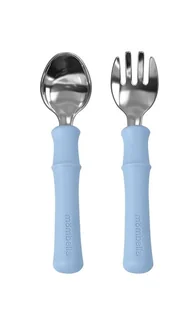Mombella Metalowe Sztućce dla Dzieci Panda Light Blue - Sztućce dla dzieci - miniaturka - grafika 1