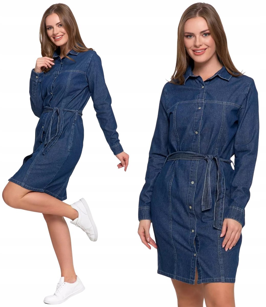 Sukienka Jeansowa Damska Szmizjerka Bawełniana NIEBIESKI MORAJ - L