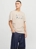 Koszulki męskie - Jack & Jones Koszulka w kolorze beżowym - miniaturka - grafika 1