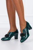 Półbuty damskie - Zielone półbuty skórzane damskie na słupku lakierowane z kryształkami PRODUKT POLSKI Casu 569-37 - miniaturka - grafika 1