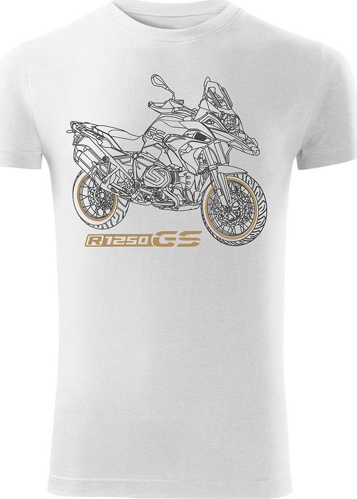 Topslang Koszulka motocyklowa z motocyklem BMW GS 1250 ADVENTURE męska biała SLIM XL