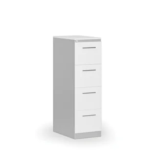 Kartoteka metalowa KOMBI z drewnianym frontem A4, 4 szuflady, szary/biały - Szafy biurowe - miniaturka - grafika 1