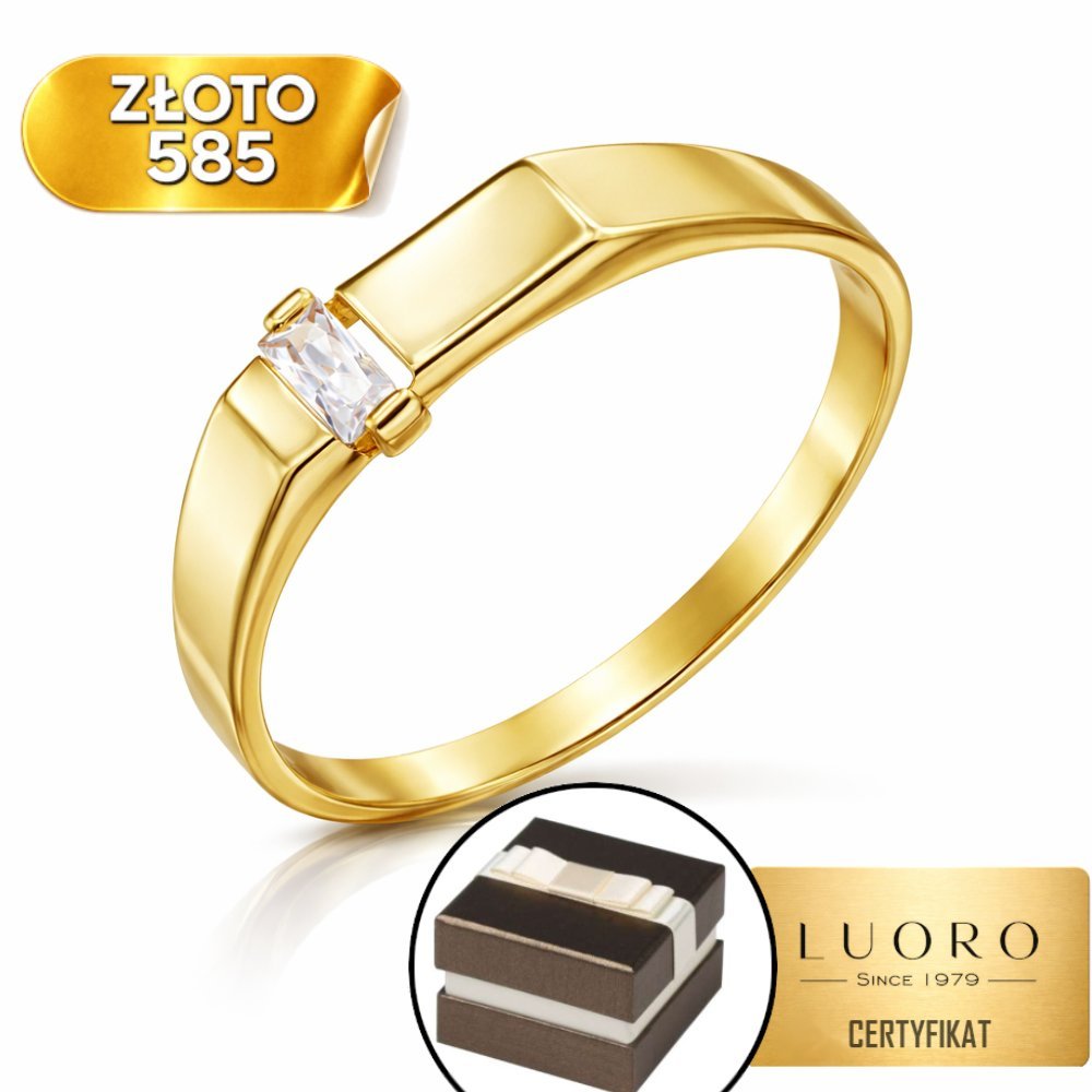 PIERŚCIONEK ZŁOTY SYGNET 585 14K Z BIAŁYM KAMIENIEM ELEGANCKI R11