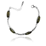 Bransoletki - ankabizuteria.pl Bransoletka srebrna z zielonym bursztynem GRACJA - miniaturka - grafika 1