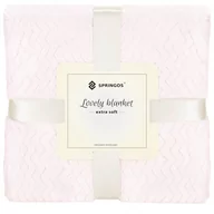 Koce - Narzuta na łóżko, pled 200x220 cm dwustronny, tłoczony koc na kanapę pudrowy róż zygzak - miniaturka - grafika 1