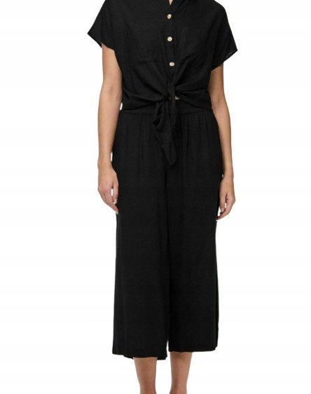 PIECES CZARNE SPODNIE PALAZZO Z LENEM NA CO DZIEŃ PROSTE 7/8 XS KWB