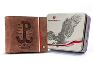 Portfele - Skórzany portfel męski patriotyczny Polska Walcząca flaga Polski Peterson, brązowy - miniaturka - grafika 1