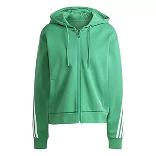 adidas Damska bluza z kapturem Track Top W Fi 3S Fz, Semi Court Green, IB8515, 2XS - Bluzy damskie - miniaturka - grafika 1
